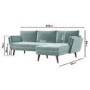 Green Velvet Right Hand L Shaped Sofa - Seats 3 - Milton