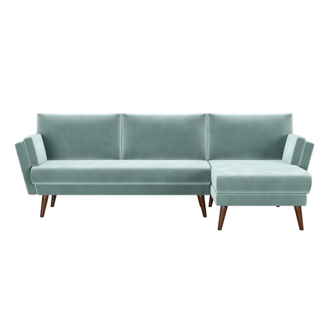 Green Velvet Right Hand L Shaped Sofa - Seats 3 - Milton