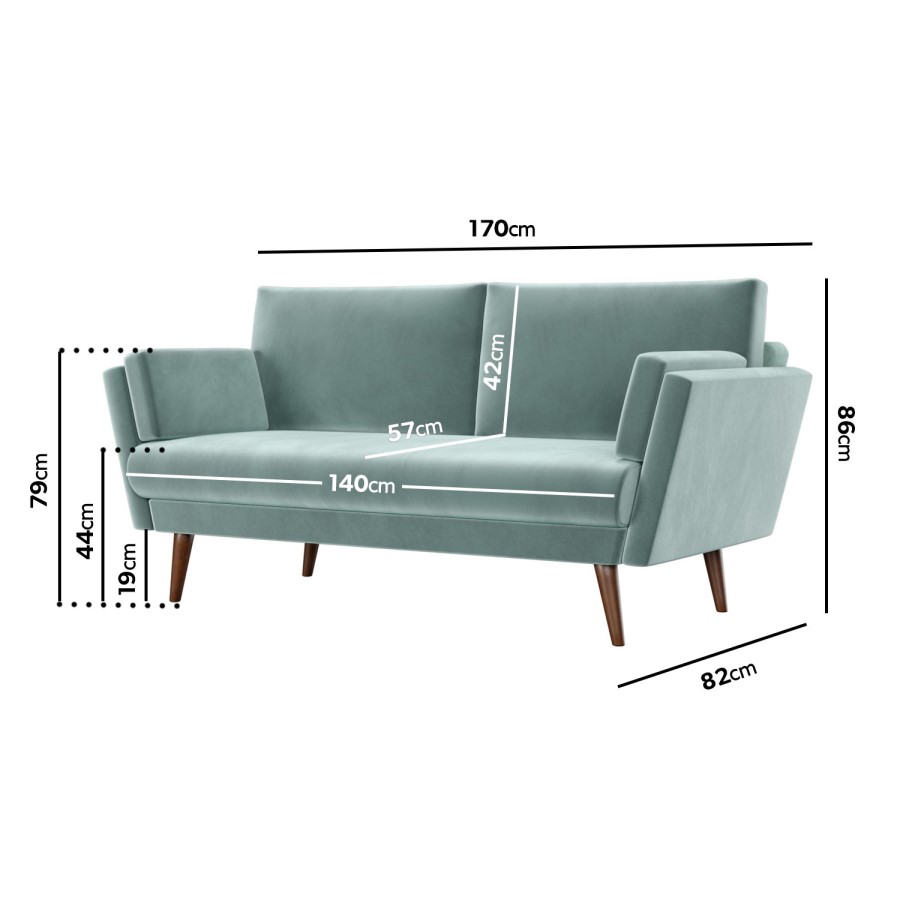 Mint Green Velvet 2 Seater Sofa - Milton