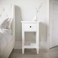 GRADE A1 - Tall White Wooden Bedside Table with Drawer and Shelf - Marlowe