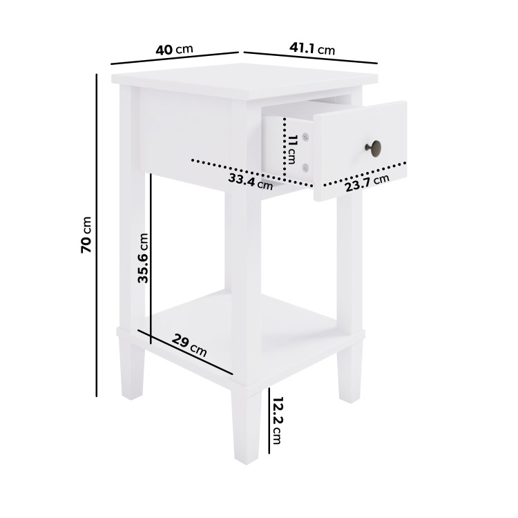 ONLY OPENED - Tall White Wooden Bedside Table with Drawer and Shelf - Marlowe