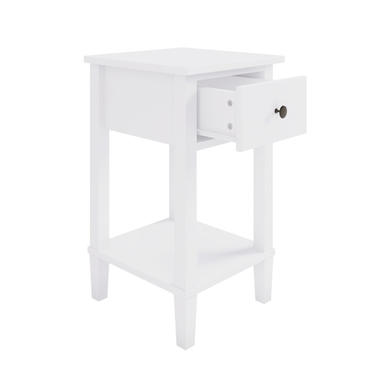 ONLY OPENED - Tall White Wooden Bedside Table with Drawer and Shelf - Marlowe