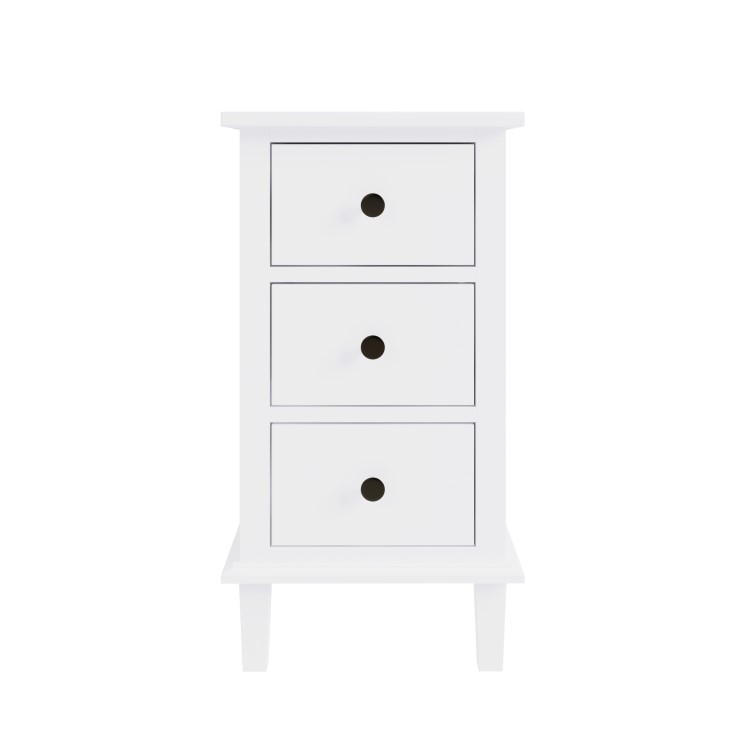 Tall White Wooden 3 Drawer Bedside Table - Marlowe