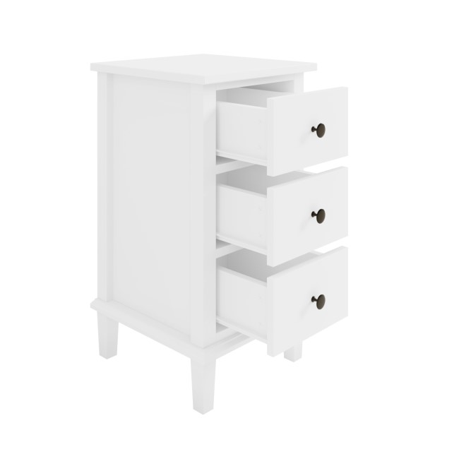 Tall White Wooden 3 Drawer Bedside Table - Marlowe