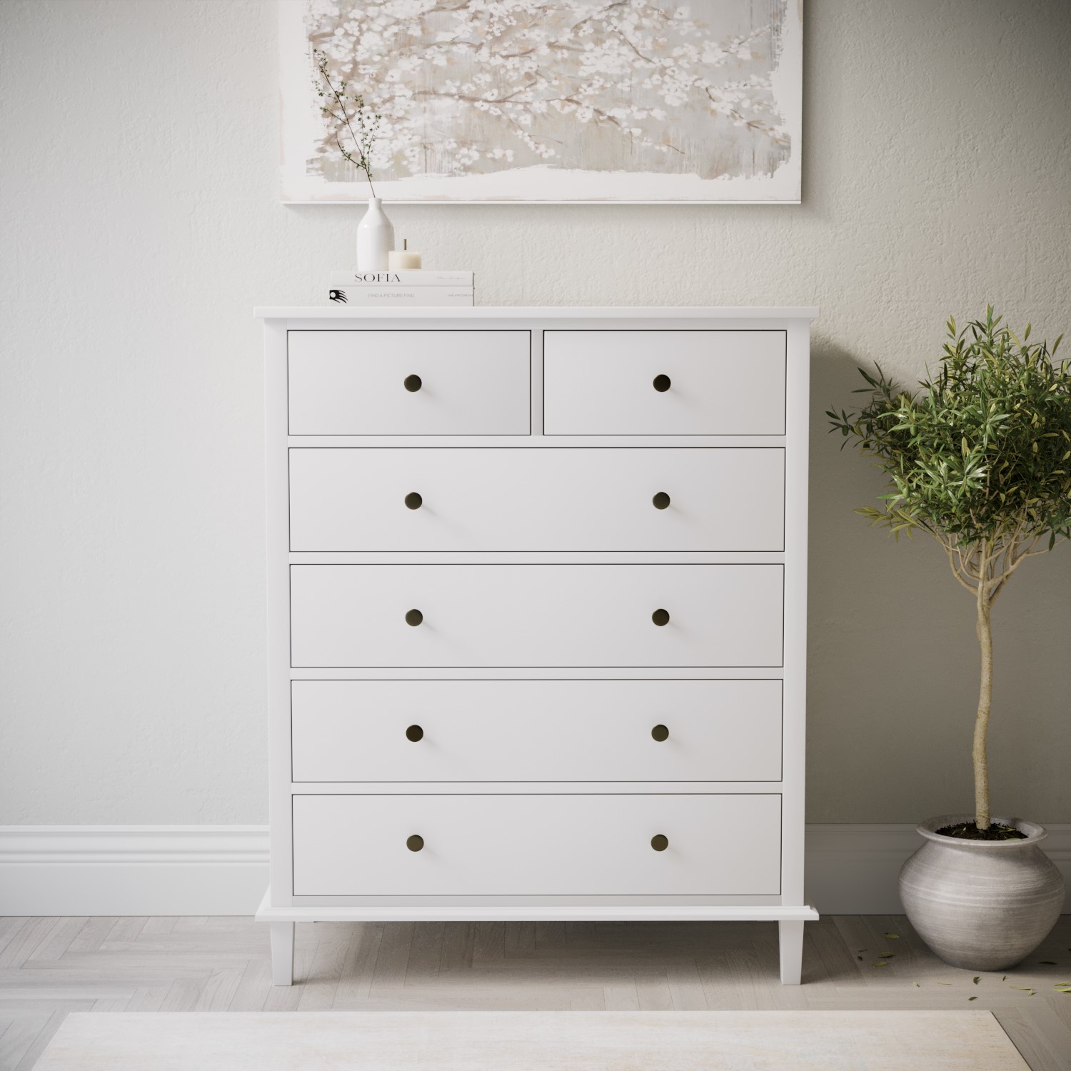 Photo of Tall white wooden chest of 6 drawers - marlowe