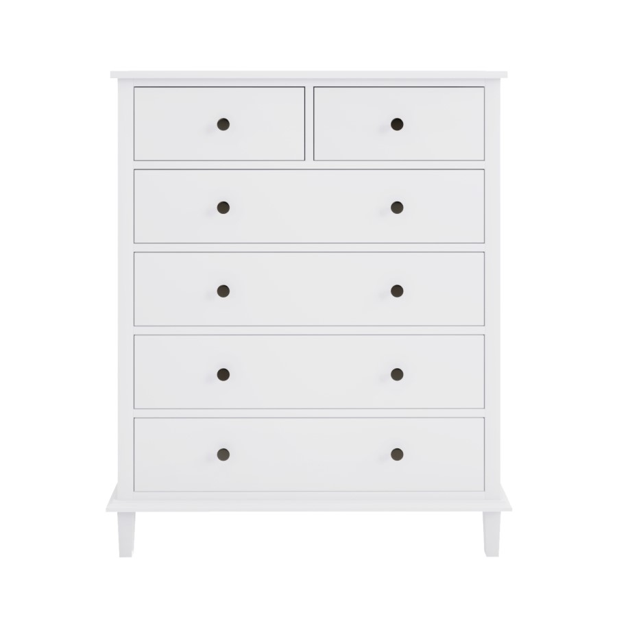 Tall White Wooden Chest of 6 Drawers - Marlowe