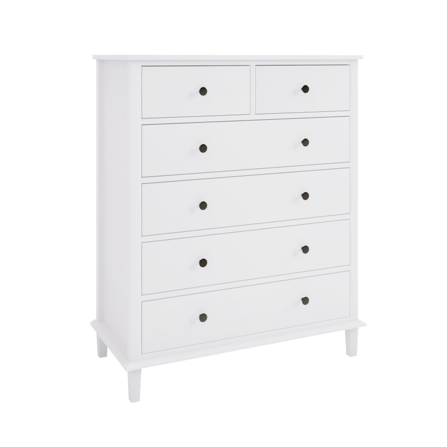 Tall White Wooden Chest of 6 Drawers - Marlowe
