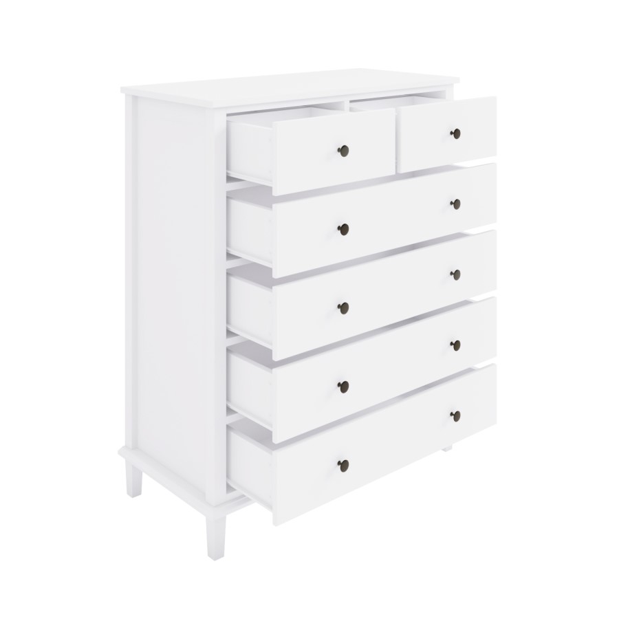 Tall White Wooden Chest of 6 Drawers - Marlowe