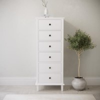 GRADE A1 - Tall Narrow White Wooden Chest of 6 Drawers - Marlowe