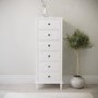 GRADE A1 - Tall Narrow White Wooden Chest of 6 Drawers - Marlowe