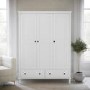 White Wooden 3 Door Triple Wardrobe with Drawers - Marlowe