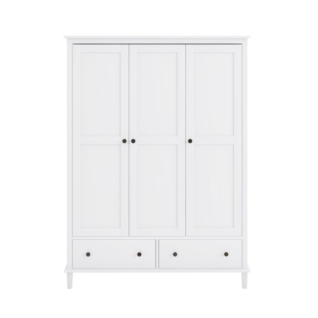 White Wooden 3 Door Triple Wardrobe with Drawers - Marlowe