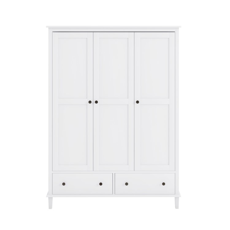 White Wooden 3 Door Triple Wardrobe with Drawers - Marlowe