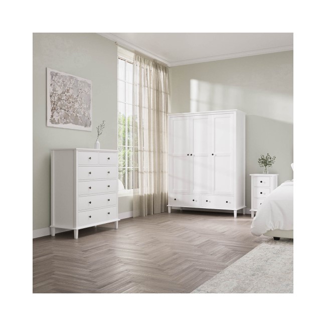 White Wooden 3 Door Triple Wardrobe with Drawers - Marlowe