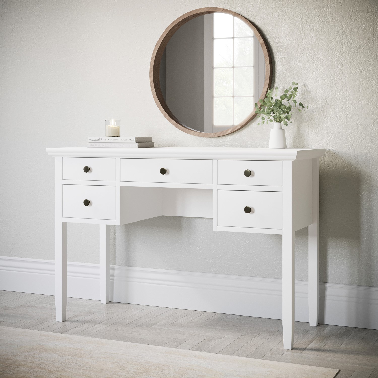 White Wooden Dressing Table with Storage Drawers - Marlowe - Furniture123