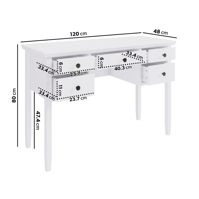 White Wooden Dressing Table with Storage Drawers - Marlowe