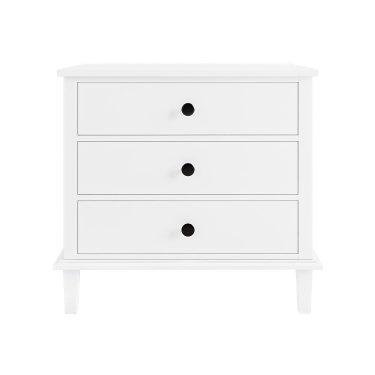 Wide White Wooden 3 Drawer Bedside Table Marlowe