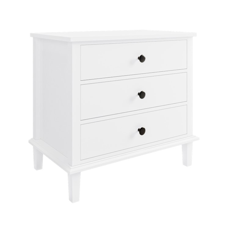 Wide White Wooden 3 Drawer Bedside Table Marlowe