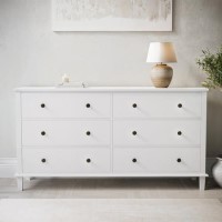 White Painted Wide Chest of 6 Drawer - Marlowe