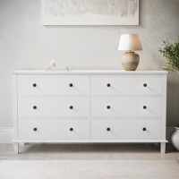 Wide Wooden White Chest of 6 Drawers- Marlowe Wide Wooden White Chest of 6 Drawers- Marlowe
