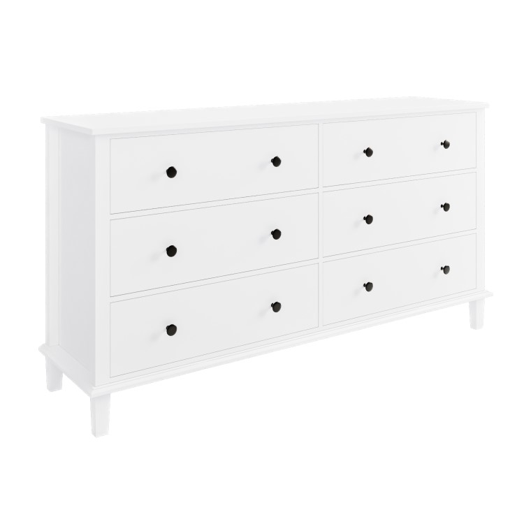 Wide Wooden White Chest of 6 Drawers- Marlowe