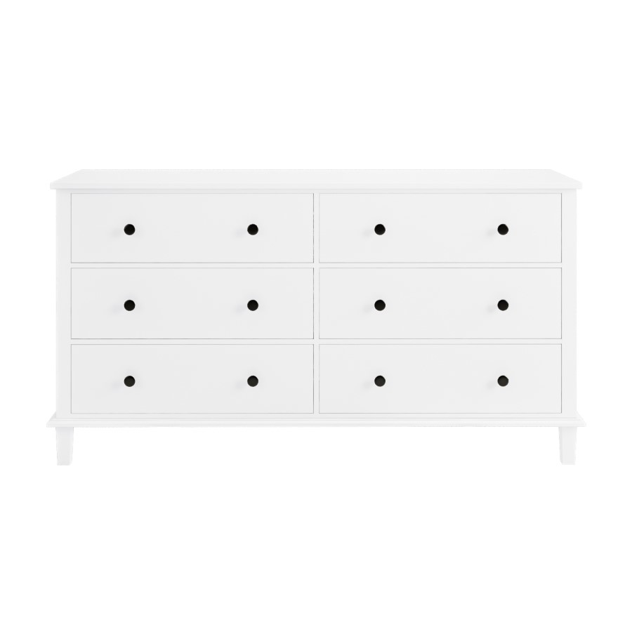 Wide Wooden White Chest of 6 Drawers- Marlowe