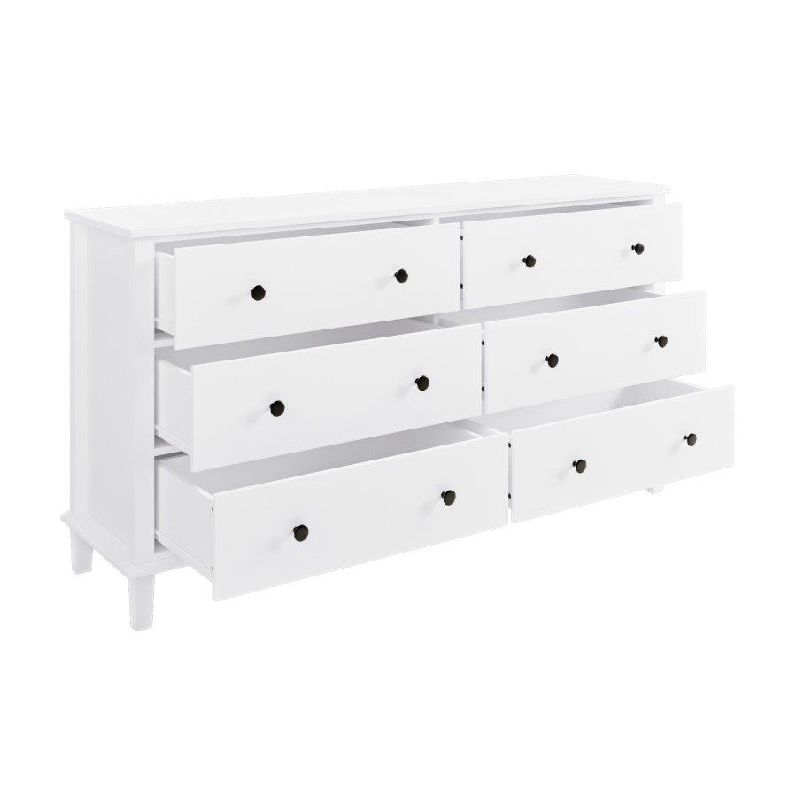 Wide Wooden White Chest of 6 Drawers- Marlowe