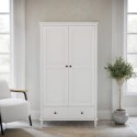MLW010 White Wooden 2 Door Wardrobe with Drawer - Marlowe