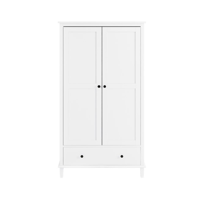 White Wooden 2 Door Wardrobe with Drawer - Marlowe