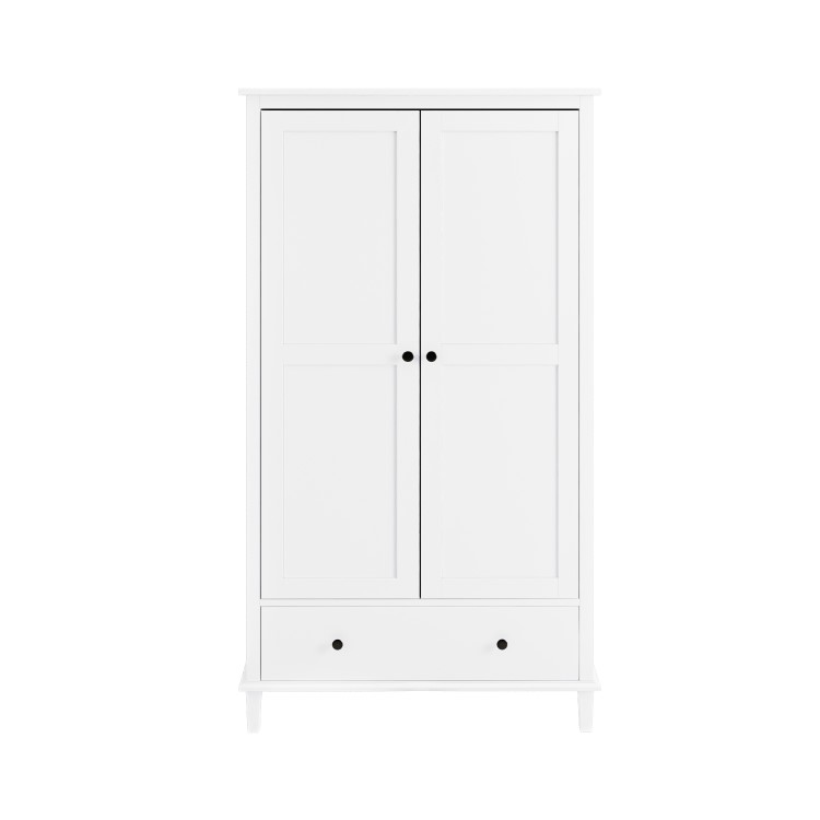 White Wooden 2 Door Wardrobe with Drawer - Marlowe