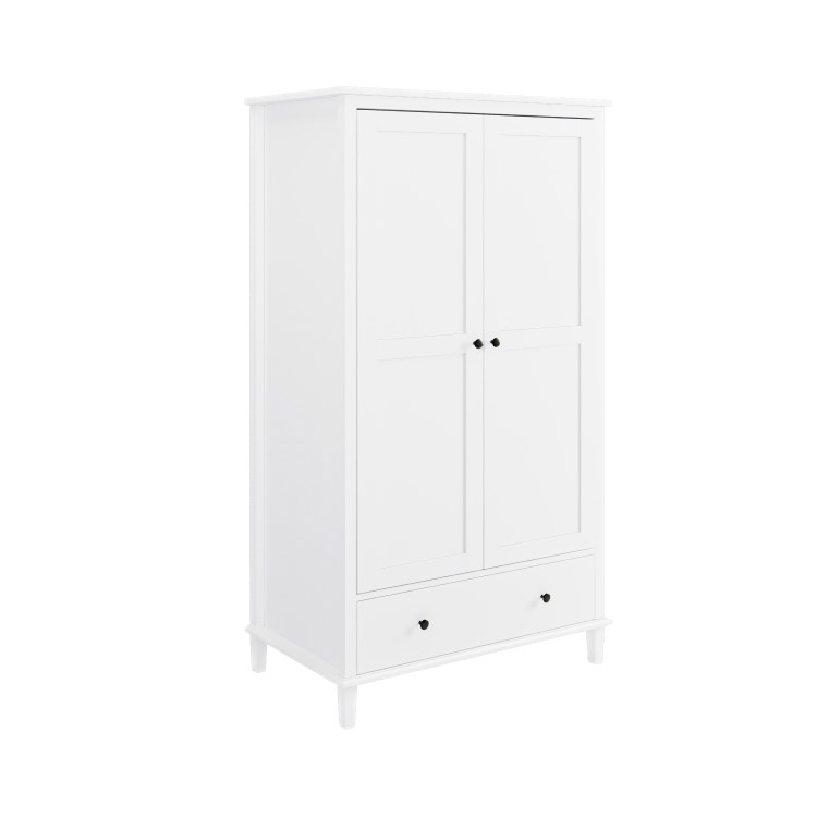 White Wooden 2 Door Wardrobe with Drawer - Marlowe