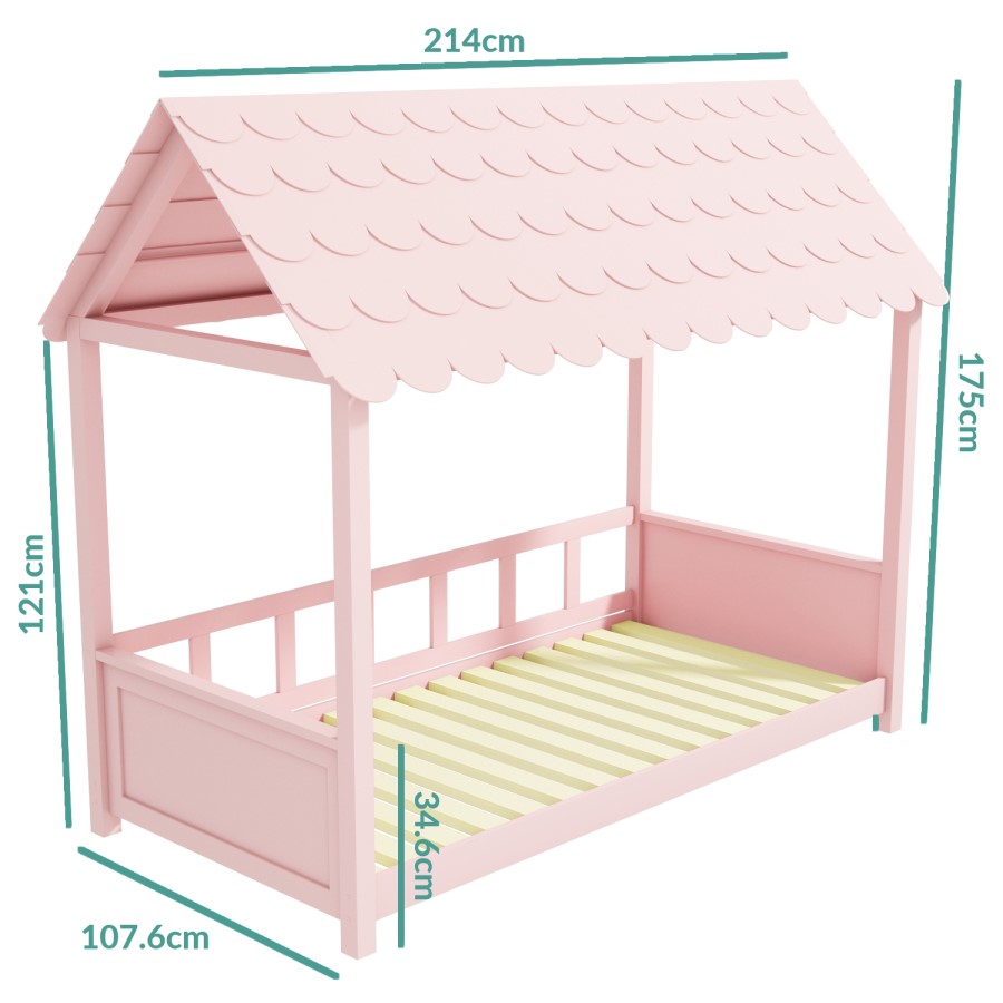 Molly Pink House Bed with Scalloped Roof
