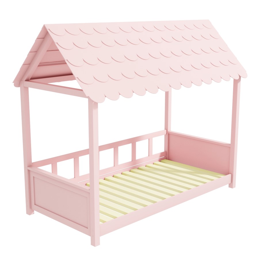 Molly Pink House Bed with Scalloped Roof