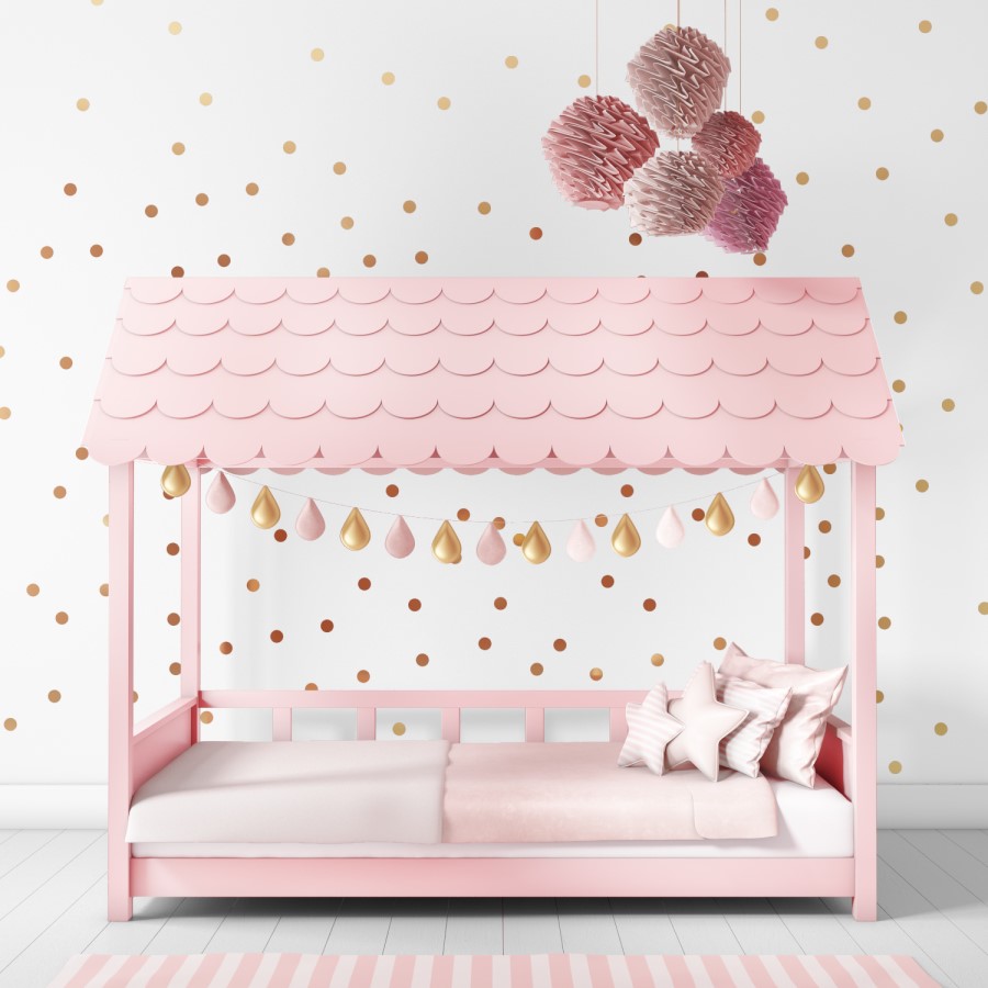 Molly Pink House Bed with Scalloped Roof