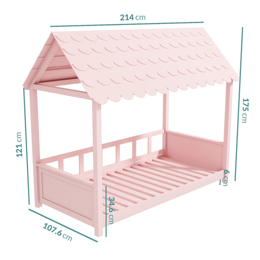 GRADE A1 - Molly Pink House Bed with Scalloped Roof