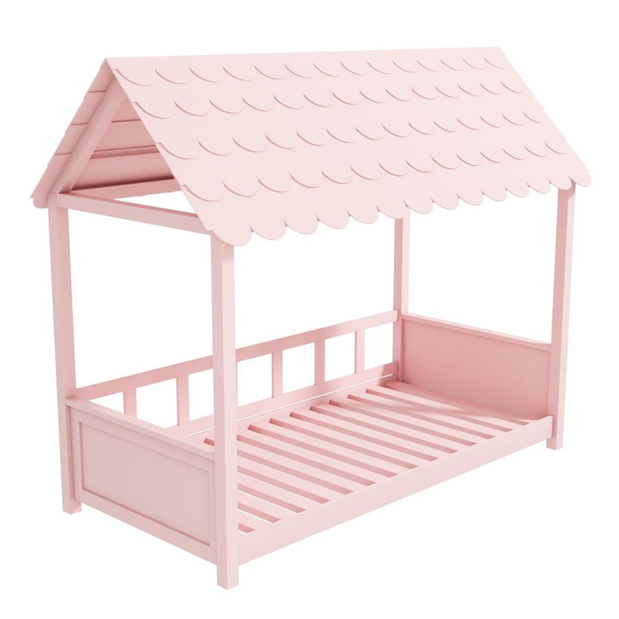 GRADE A1 - Molly Pink House Bed with Scalloped Roof