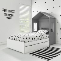 Milo House Bed in Grey & White with Pull Out Storage Drawer