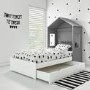 Milo House Bed in Grey & White with Pull Out Storage Drawer