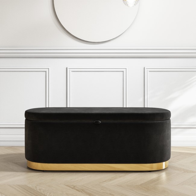 GRADE A2 - Large Black Velvet Footstool with Ottoman Storage - Monroe