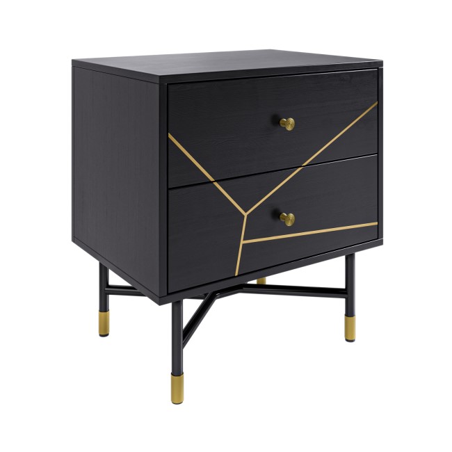 Black and Gold 2 Drawer Bedside Table - Monet