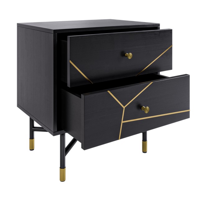 Black and Gold 2 Drawer Bedside Table - Monet