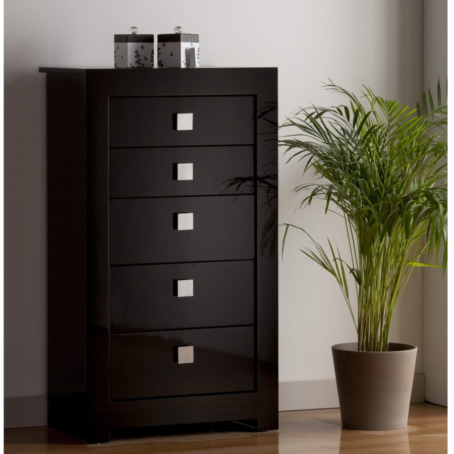 World Furniture Modena Black High Gloss 5 Drawer Chest