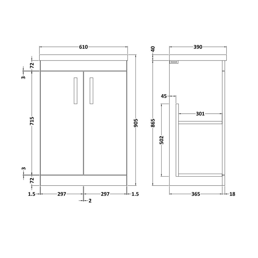 Hudson Reed Grey 2 Door Bathroom Vanity Unit & Basin - W600mm