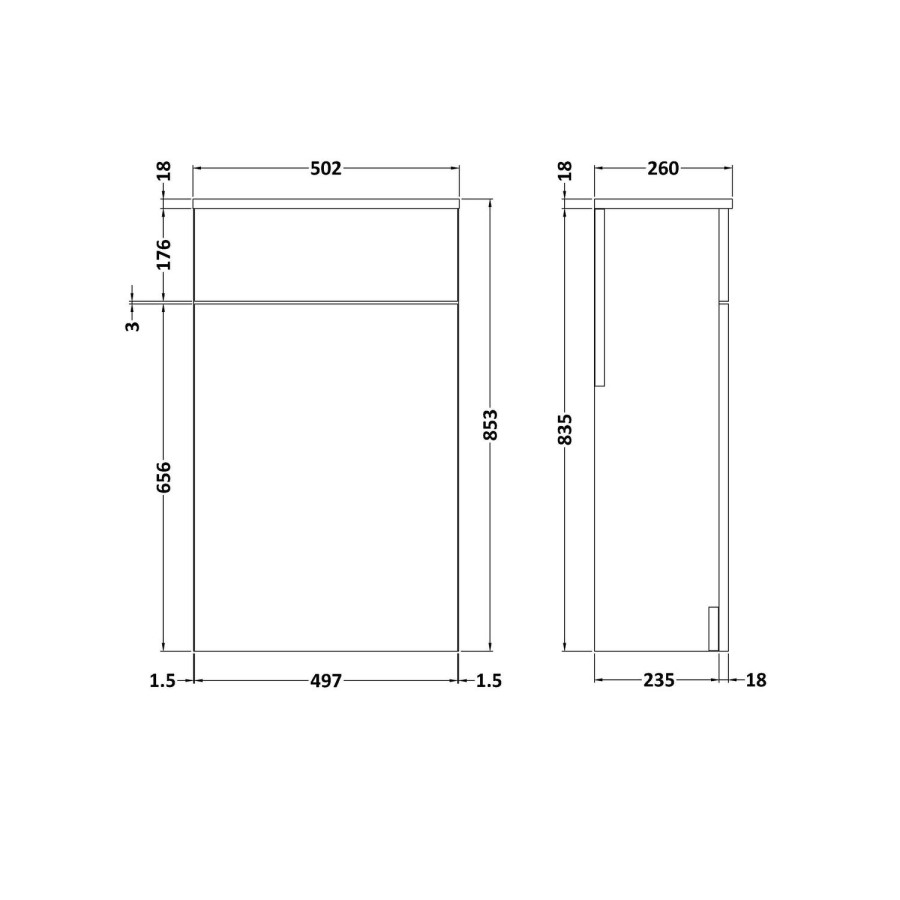Premier White Back to Wall WC Toilet Unit - W500 x H853mm