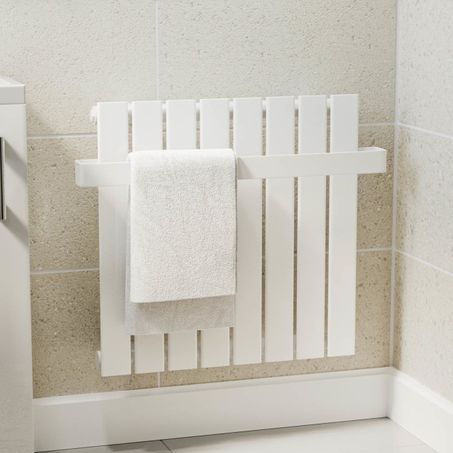 White Horizontal Single Panel Radiator with Heated Towel Bar 600 x 604mm - Mojave