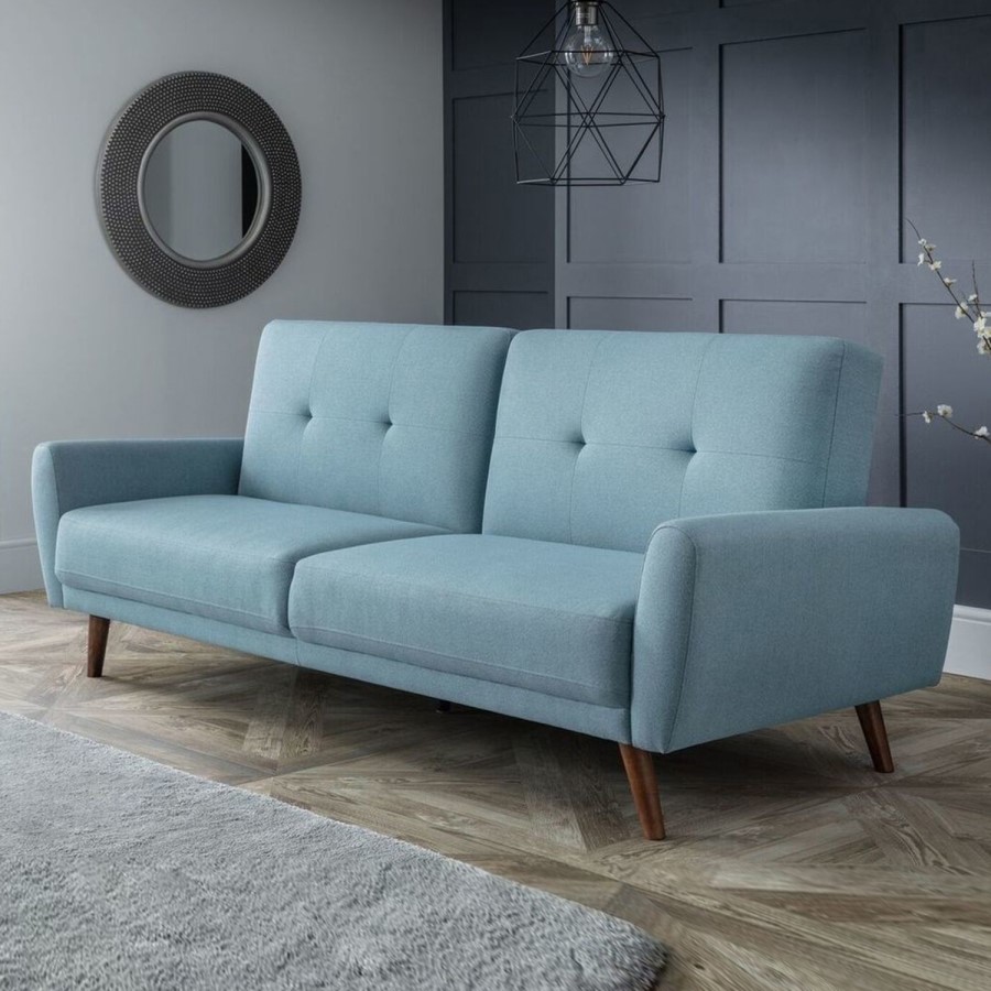 3 Seater Click-Clack Sofa Bed in Light Blue Woven Fabric - Monza