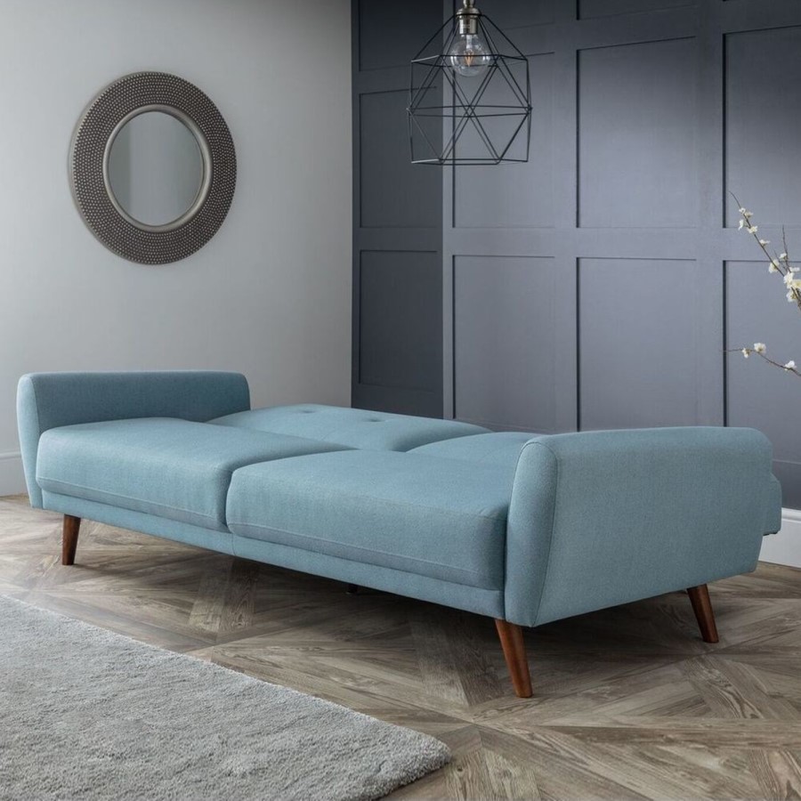 3 Seater Click-Clack Sofa Bed in Light Blue Woven Fabric - Monza