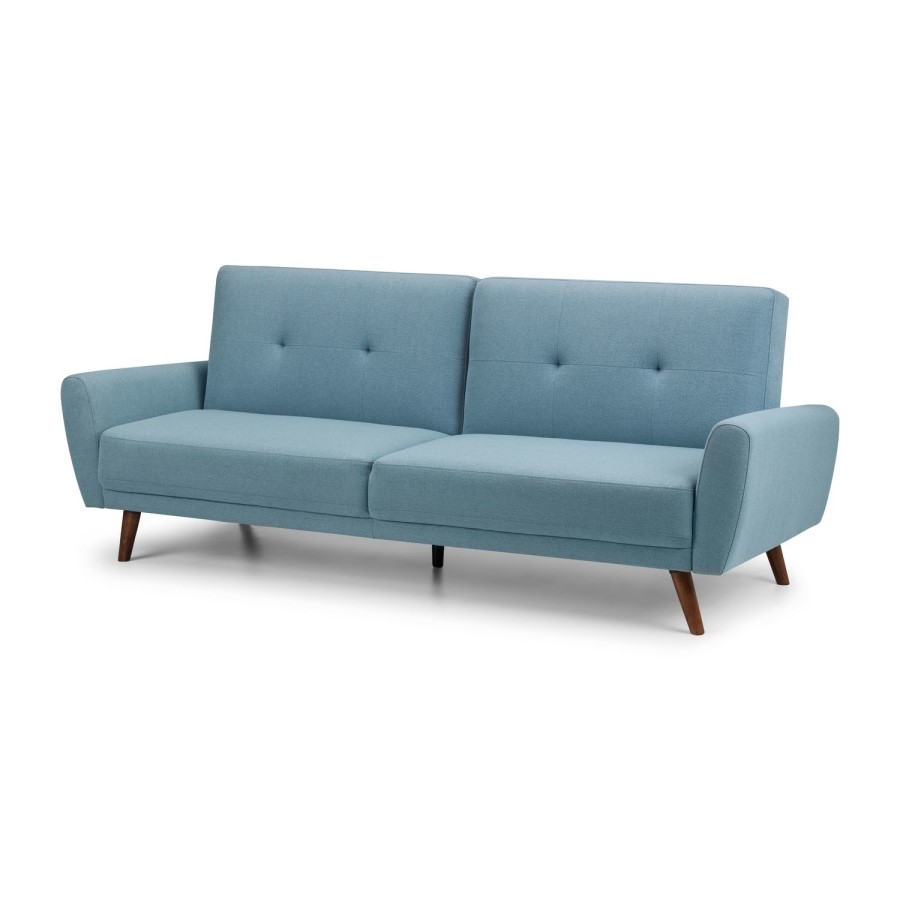 3 Seater Click-Clack Sofa Bed in Light Blue Woven Fabric - Monza
