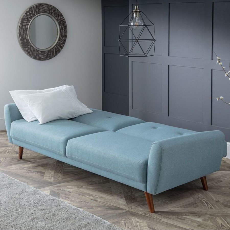 3 Seater Click-Clack Sofa Bed in Light Blue Woven Fabric - Monza