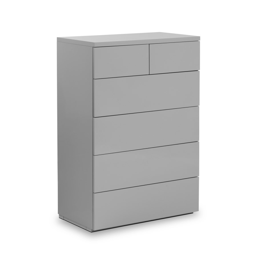 Tall Grey High Gloss Chest of 6 Drawers - Monaco - Julian Bowen 